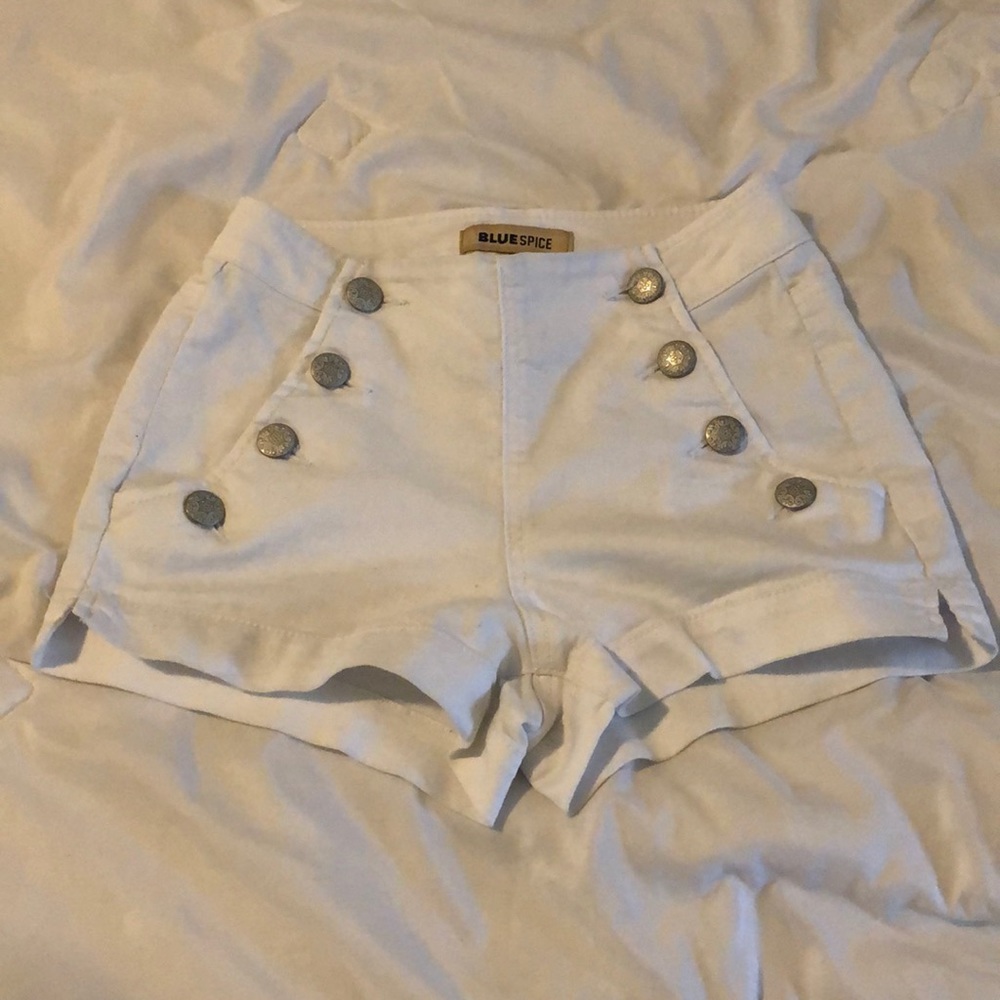 Blue Spice High Waist White Denim Shorts